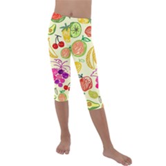 Seamless Pattern Fruit Kids  Lightweight Velour Capri Leggings 