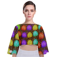 Textured Grunge Background Pattern Tie Back Butterfly Sleeve Chiffon Top