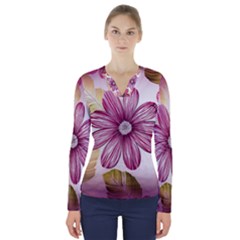 Star Flower V-neck Long Sleeve Top by Mariart