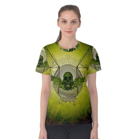 Awesome Creepy Skull With Wings Women s Cotton Tee by FantasyWorld7