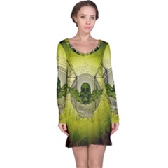 Awesome Creepy Skull With Wings Long Sleeve Nightdress by FantasyWorld7