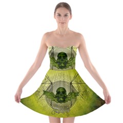 Awesome Creepy Skull With Wings Strapless Bra Top Dress by FantasyWorld7