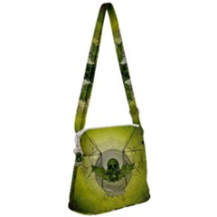 Awesome Creepy Skull With Wings Zipper Messenger Bag by FantasyWorld7