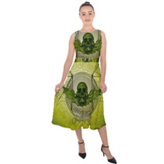 Awesome Creepy Skull With Wings Midi Tie-back Chiffon Dress by FantasyWorld7