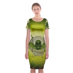 Awesome Creepy Skull With Wings Classic Short Sleeve Midi Dress by FantasyWorld7