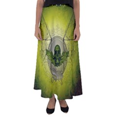 Awesome Creepy Skull With Wings Flared Maxi Skirt by FantasyWorld7