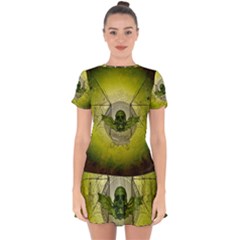 Awesome Creepy Skull With Wings Drop Hem Mini Chiffon Dress by FantasyWorld7