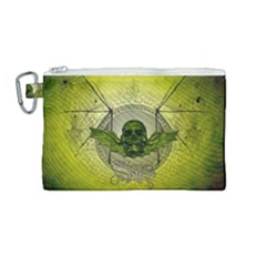 Awesome Creepy Skull With Wings Canvas Cosmetic Bag (medium) by FantasyWorld7