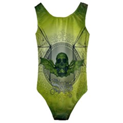 Awesome Creepy Skull With Wings Kids  Cut-out Back One Piece Swimsuit by FantasyWorld7