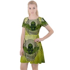 Awesome Creepy Skull With Wings Cap Sleeve Velour Dress  by FantasyWorld7