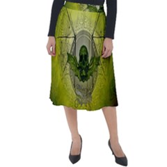 Awesome Creepy Skull With Wings Classic Velour Midi Skirt  by FantasyWorld7