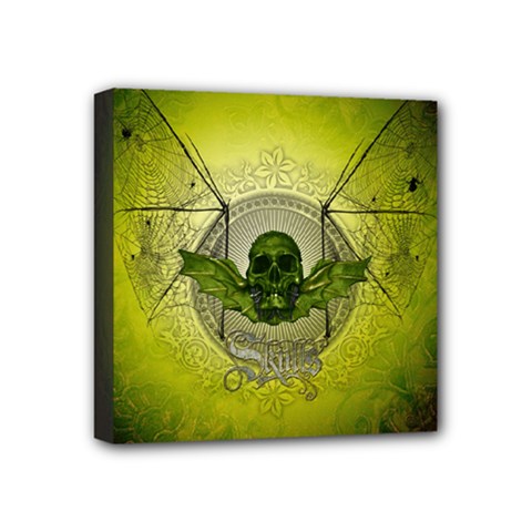 Awesome Creepy Skull With Wings Mini Canvas 4  X 4  (stretched) by FantasyWorld7