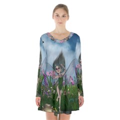 Cute Little Fairy Long Sleeve Velvet V-neck Dress by FantasyWorld7