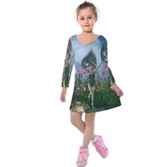 Cute Little Fairy Kids  Long Sleeve Velvet Dress by FantasyWorld7