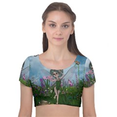 Cute Little Fairy Velvet Short Sleeve Crop Top  by FantasyWorld7