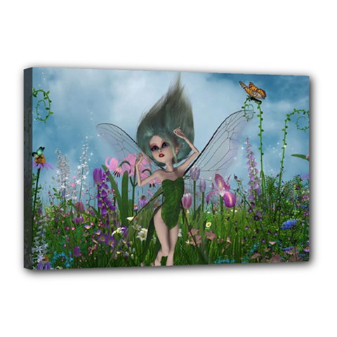 Cute Little Fairy Canvas 18  X 12  (stretched) by FantasyWorld7