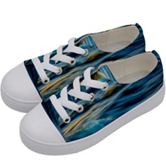 Ocean Waves Kids  Low Top Canvas Sneakers by WensdaiAmbrose