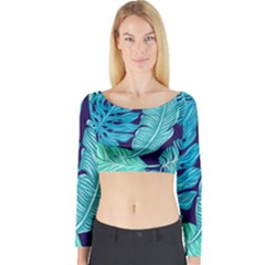 Tropical Greens Leaves Banana Long Sleeve Crop Top by Mariart