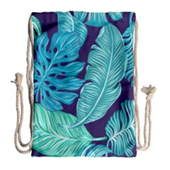 Tropical Greens Leaves Banana Drawstring Bag (large) by Mariart