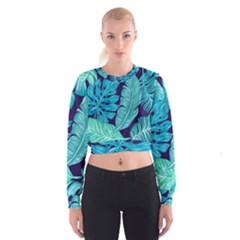 Tropical Greens Leaves Banana Cropped Sweatshirt by Mariart