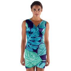 Tropical Greens Leaves Banana Wrap Front Bodycon Dress by Mariart