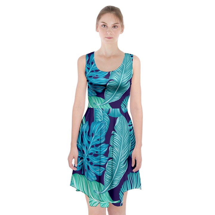 Tropical Greens Leaves Banana Racerback Midi Dress