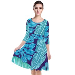 Tropical Greens Leaves Banana Quarter Sleeve Waist Band Dress