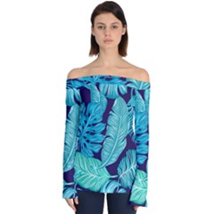 Tropical Greens Leaves Banana Off Shoulder Long Sleeve Top