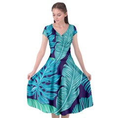 Tropical Greens Leaves Banana Cap Sleeve Wrap Front Dress by Mariart