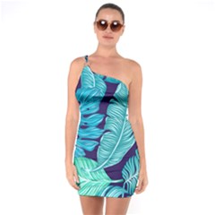 Tropical Greens Leaves Banana One Soulder Bodycon Dress