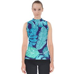 Tropical Greens Leaves Banana Mock Neck Shell Top by Mariart