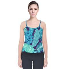 Tropical Greens Leaves Banana Velvet Spaghetti Strap Top