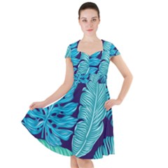 Tropical Greens Leaves Banana Cap Sleeve Midi Dress by Mariart