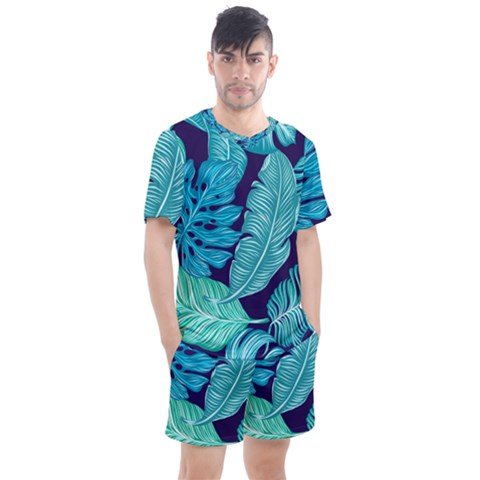 Tropical Greens Leaves Banana Men s Mesh Tee And Shorts Set by Mariart