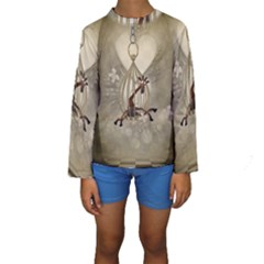 Funny Giraffe With Herats And Butterflies Kids  Long Sleeve Swimwear by FantasyWorld7