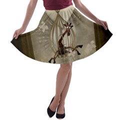 Funny Giraffe With Herats And Butterflies A-line Skater Skirt by FantasyWorld7