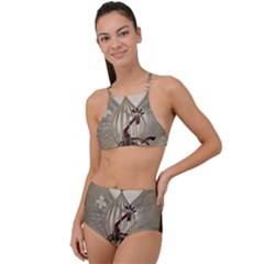 Funny Giraffe With Herats And Butterflies High Waist Tankini Set by FantasyWorld7