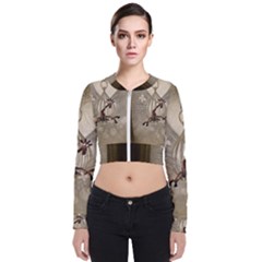 Funny Giraffe With Herats And Butterflies Long Sleeve Zip Up Bomber Jacket by FantasyWorld7