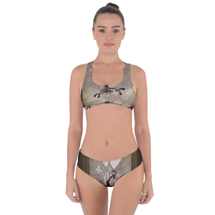 Funny Giraffe With Herats And Butterflies Criss Cross Bikini Set