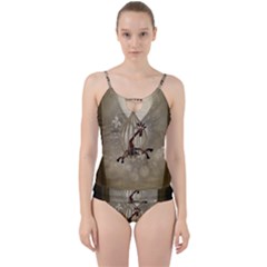 Funny Giraffe With Herats And Butterflies Cut Out Top Tankini Set by FantasyWorld7