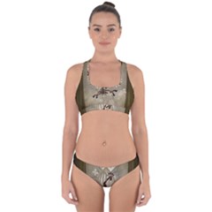 Funny Giraffe With Herats And Butterflies Cross Back Hipster Bikini Set by FantasyWorld7