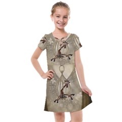 Funny Giraffe With Herats And Butterflies Kids  Cross Web Dress by FantasyWorld7