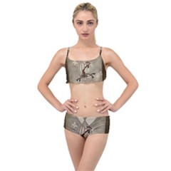 Funny Giraffe With Herats And Butterflies Layered Top Bikini Set by FantasyWorld7