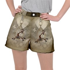 Funny Giraffe With Herats And Butterflies Stretch Ripstop Shorts by FantasyWorld7