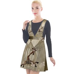 Funny Giraffe With Herats And Butterflies Plunge Pinafore Velour Dress