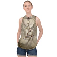 Funny Giraffe With Herats And Butterflies High Neck Satin Top by FantasyWorld7