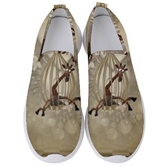 Funny Giraffe With Herats And Butterflies Men s Slip On Sneakers by FantasyWorld7