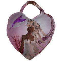 Wonderful Fairy With Feather Hair Giant Heart Shaped Tote by FantasyWorld7