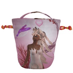 Wonderful Fairy With Feather Hair Drawstring Bucket Bag by FantasyWorld7