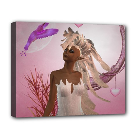 Wonderful Fairy With Feather Hair Deluxe Canvas 20  X 16  (stretched) by FantasyWorld7